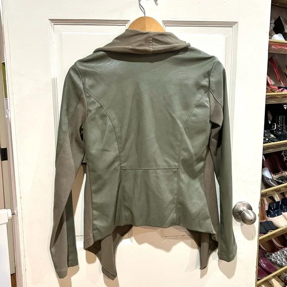 BlankNYC Olive Green Vegan Leather Moto Jacket Size S - Picture 8 of 13